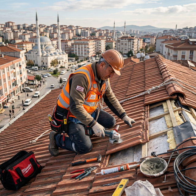 Sultanbeyli profesyonel çatı tamir ustası çalışmamızda kiremitlerin hassas müdahale ile onarılması